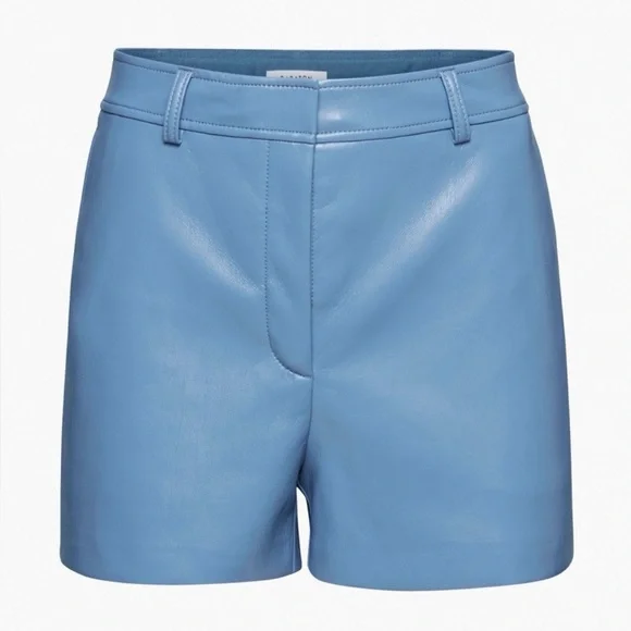 Babaton By Aritzia Vegan Leather Blue Shorts - Picture 2 of 8